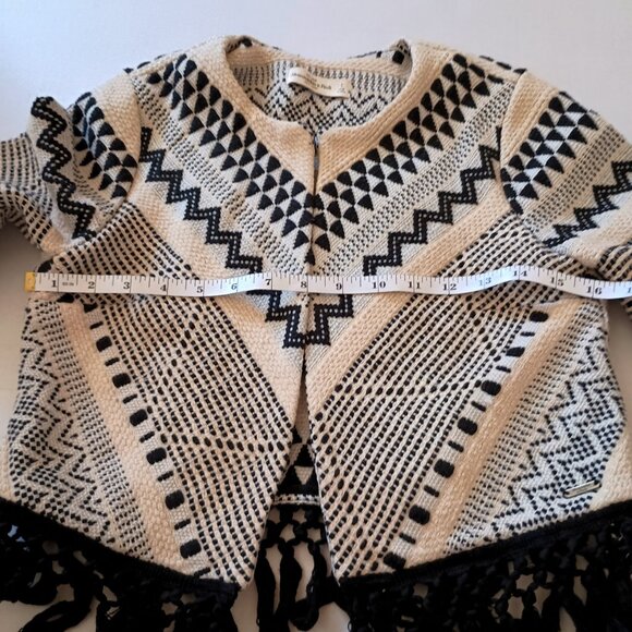 Abercrombie & Fitch Crop Tweed Fringe Black White Southwest Jacket Women's Sz S - Picture 14 of 16